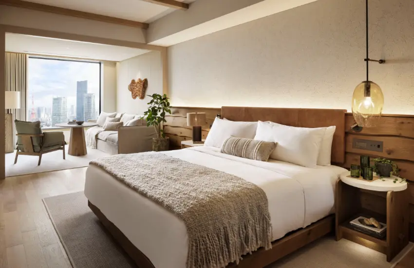 ▲1 Hotels東京館位於超高樓層,在客房內就能眺望皇居外苑、東京鐵塔和東京都的城市天際線,非常夢幻。