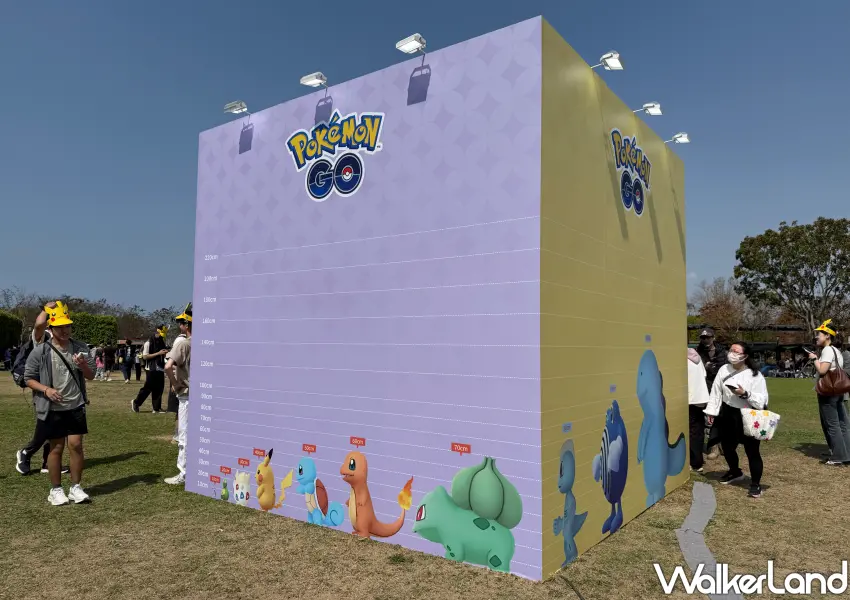 ▲Pokémon GO Tour台南園區內有寶可夢身高牆，可以跟皮卡丘、小火龍們比身高拍照。(攝影：鄭亦庭)