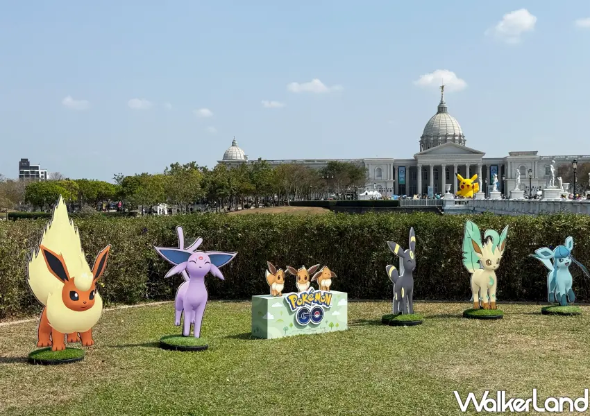 ▲Pokémon GO Tour台南園區內佈置各種寶可夢打卡點，伊布打卡點必拍。(攝影：鄭亦庭)