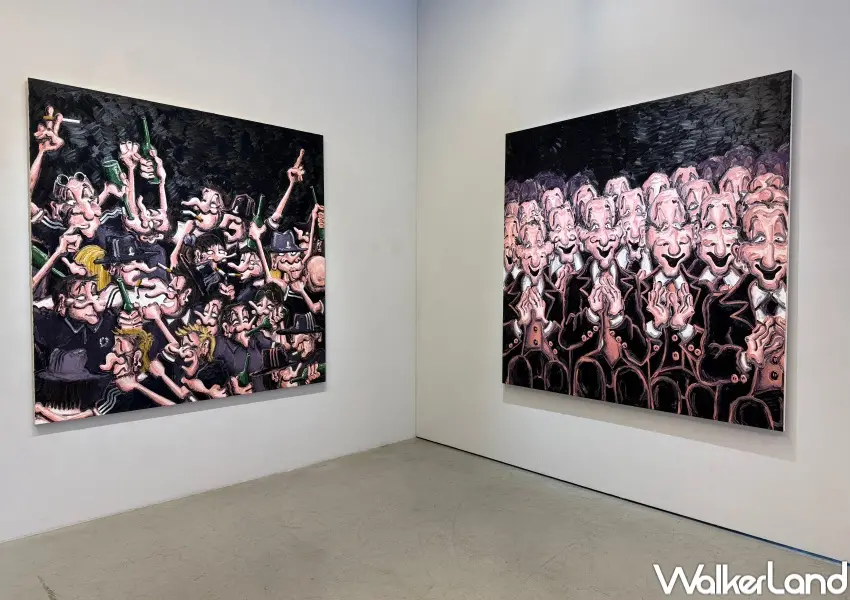 ▲大直展覽免費參觀!作品〈Acquiesce〉描繪擁擠人群的躁動不安,呈現能量滿溢卻失去方向的集體狀態。(攝影:鄭亦庭)