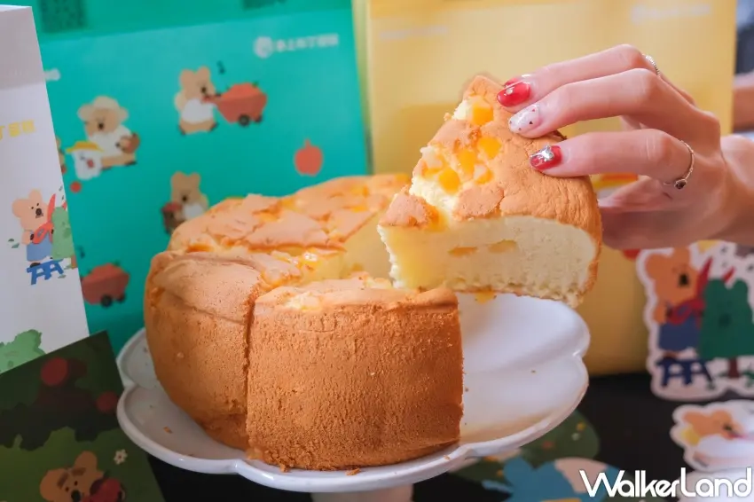 ▲春上布丁蛋糕「蘋果蛋糕」內餡加入蘋果果丁,表層點綴柑橘果丁呈現雙重果香。(攝影:張人尹)