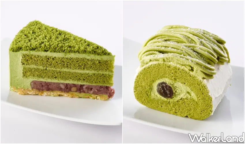 ▲IKEA靜岡抹茶系甜點，左為夾入紅豆泥的「抹茶草皮蛋糕」，右為包裹黑糖麻糬的「抹茶蒙布朗捲」。
