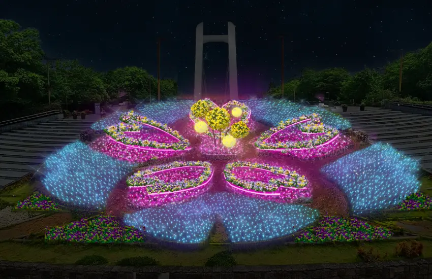 ▲噴水前花壇區更是不能錯過的拍照熱點,以大橫川沿岸河津櫻為靈感的立體花壇,讓觀賞者從不同角度都能看見花朵的姿態。