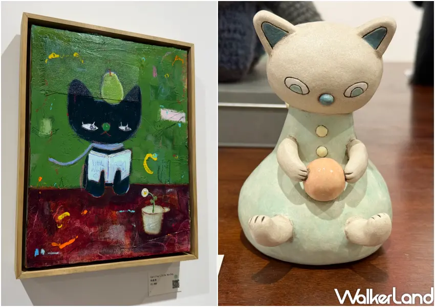 ▲台北貓咪展覽免費看!展場內一次展出43位藝術家畫作、陶瓷、木雕等貓咪作品。(攝影:鄭亦庭)