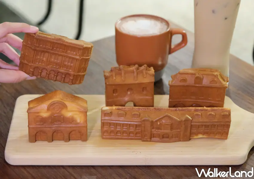 ▲來到這裡絕對必吃的古蹟雞蛋糕，將北門、鐵道部廳舍、撫臺街洋樓等建築通通縮小，一次收集臺北古蹟美景。(攝影：鄭雅之)