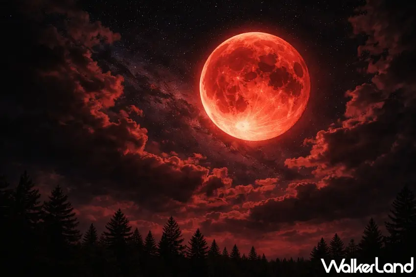 ▲2026元宵節「血月凌空」月全食觀測示意圖 / 圖:AI生成、窩客島整理