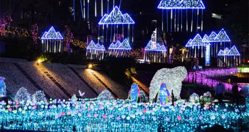 新莊中港大排光雕秀搶先看！7米高星耀之樹 極地星河超夢幻，點燈時間先看。