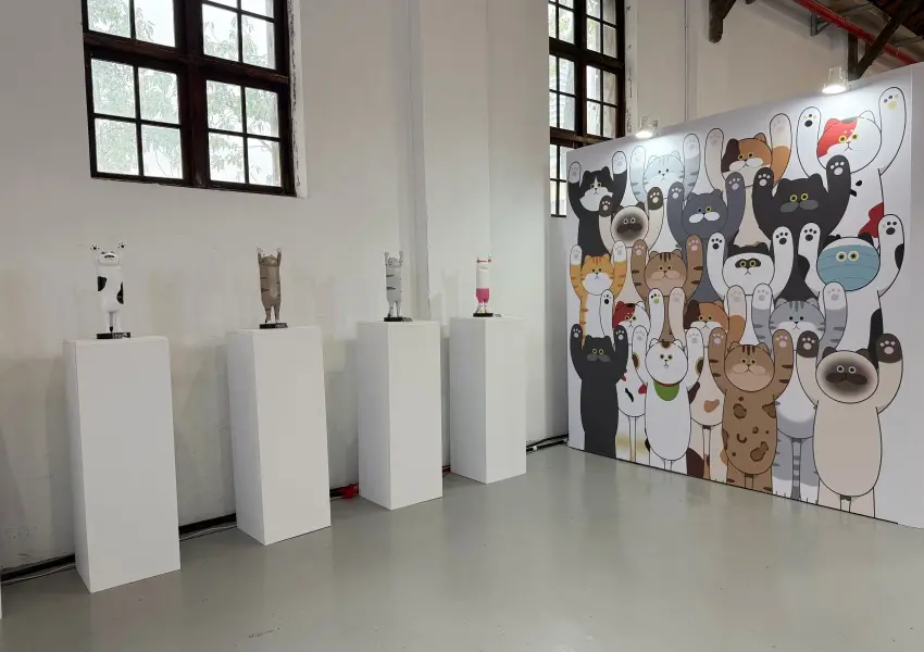 ▲松菸玩具設計展免費入場!超可愛貓的抱抱系列展示區,放大各個抱抱角色們。(攝影:鄭亦庭)
