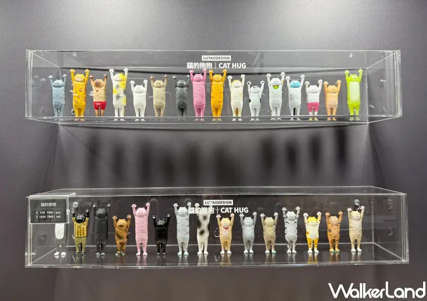 ▲松菸玩具設計展必買推薦，貓的抱抱系列盲盒展示區。(攝影：鄭亦庭)