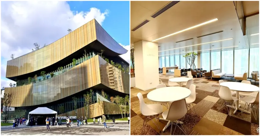 ▲「桃園市立圖書館新總館」以「生命樹」為設計靈感，走進館內，明亮採光與極簡的奶茶色系空間完美揉合，讓人能沈澱心緒，暢遊書本世界。