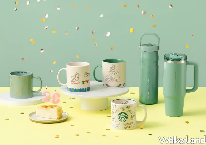 ▲台灣黑熊齊聚歡慶辦桌時刻，充滿生命力的紀念杯組生動呈現星巴克在地的28週年。