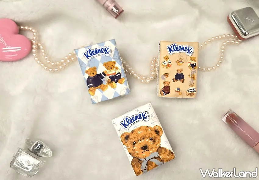 ▲舒潔Teddy Soft小熊印花面紙系列推出3款不同主題設計，外型小巧精緻，是小包女孩提升穿搭可愛感的必備亮點。
圖／金百利克拉克提供；窩客島整理