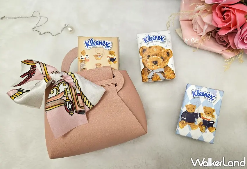 ▲全新設計結合了時尚與便利性，讓可愛的小熊面紙能隨時收納於隨身小包，走到哪都能享受療癒幸福感。圖／金百利克拉克提供；窩客島整理