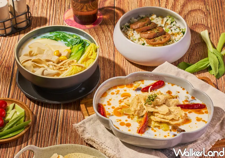 ▲香辣帶勁的酸菜魚和熱炒通通隨你點，養心沙龍蔬食吃到飽的菜色很有誠意。