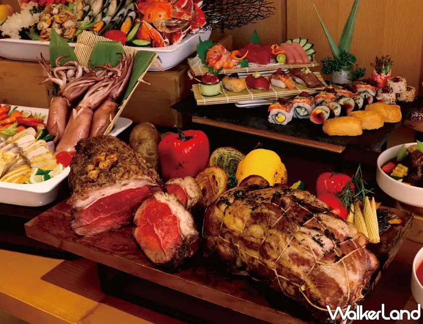 ▲饗樂全日餐廳提供豐富海鮮、現切牛排與多樣異國料理，滿足全家人的味蕾。圖／台中日月千禧酒店提供；窩客島整理