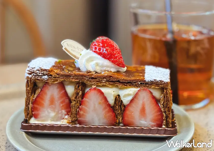 ▲東京必吃甜點店！PÂTISSERIE BIEN-ÊTRE 草莓千層酥酥脆爆層，代代木法式甜點名店。