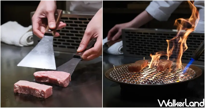 ▲「阪前鐵板燒」極旨套餐提供稻燒日本A5黑毛和牛主餐,以稻葉燻香技法料理,呈現淡雅煙燻氣息與和牛脂香。(攝影:張人尹)