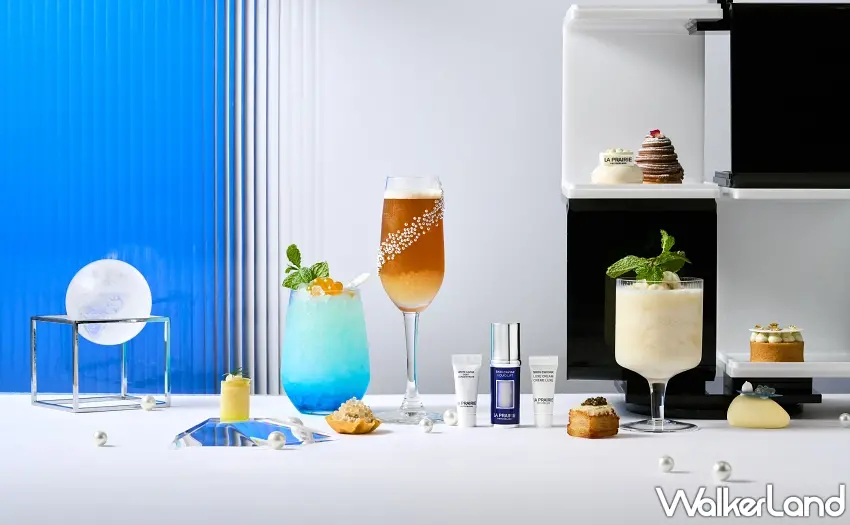 ▲台北W飯店WOOBAR攜手LA PRAIRIE推出聯名下午茶「W Tipsy Tea」，以魚子元素打造極致感官饗宴。圖／台北W飯店提供；窩客島整理