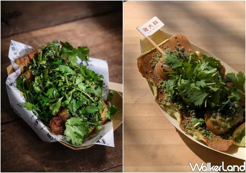 ▲爆量香菜章魚燒與脆皮雞蛋糕,層次感十足的在地街頭小吃。