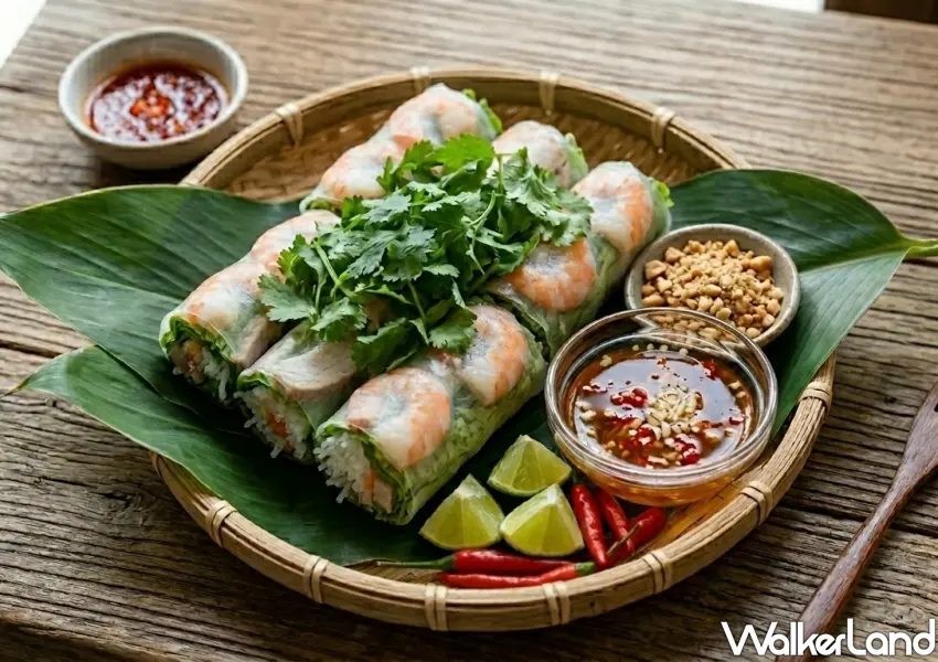 ▲清爽鮮蝦春捲配加爆香菜,夏天最開胃的泰式風味創意料理。