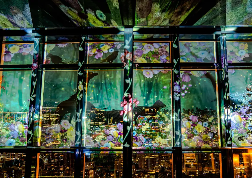 ▲光雕秀從冬季的場景開始，經過黑暗漫長的冬天以後，春天明亮的光芒終於照射進來。