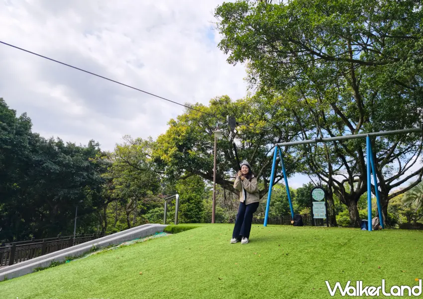 ▲極速滑索刺激好玩，讓孩子在森林綠地間盡情放電冒險。 (攝影：鄭雅之)