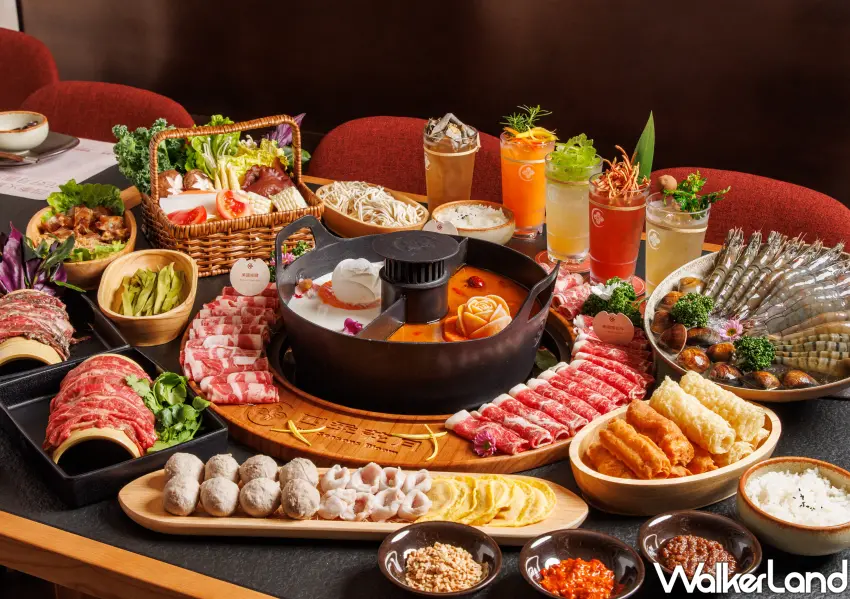 ▲四季花月豐盛山野風鍋物陣容，九款靈魂湯底配上現切肉盤，打造質感用餐體驗。