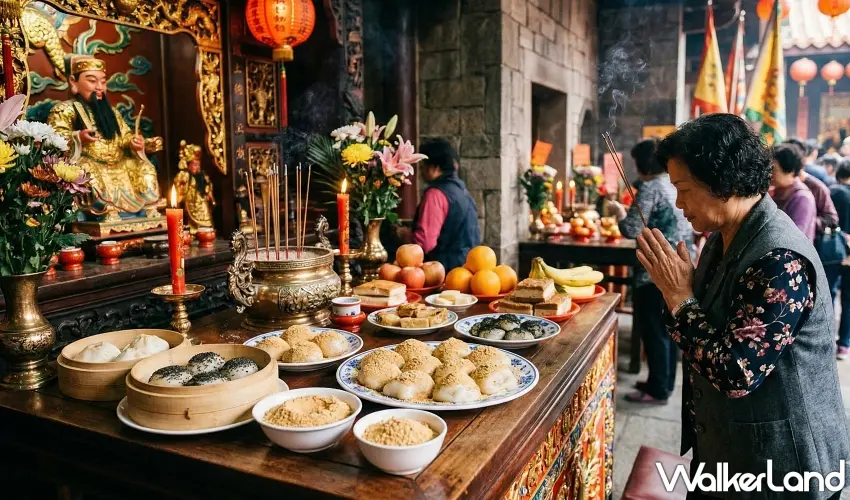 ▲農曆2月初2土地公頭牙即將到來，民間習俗中常以象徵「黏財、黏福」的花生麻糬作為祭祀供品。 / 圖：AI生成、窩客島整理