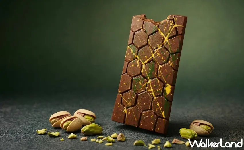 ▲台南遠東香格里拉品香坊「經典杜拜巧克力」，以濃郁巧克力結合開心果內餡與卡達伊夫酥絲，打造外脆內層豐富的口感。 圖／台南遠東香格里拉提供；窩客島整理