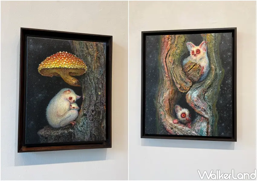 ▲韓國藝術家Lee Anon透過白化症動物與森林場景,展現生命修復後的強韌張力。(攝影:鄭亦庭)