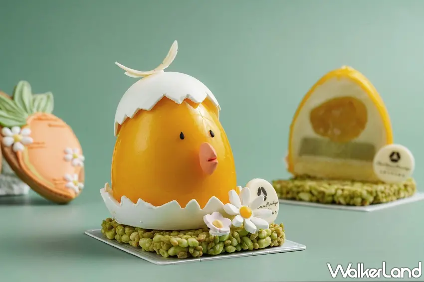 ▲以復活節象徵新生的破殼小雞為靈感，設計出造型可愛的「小雞派對」。圖／大倉久和大飯店提供；窩客島編輯李維唐整理