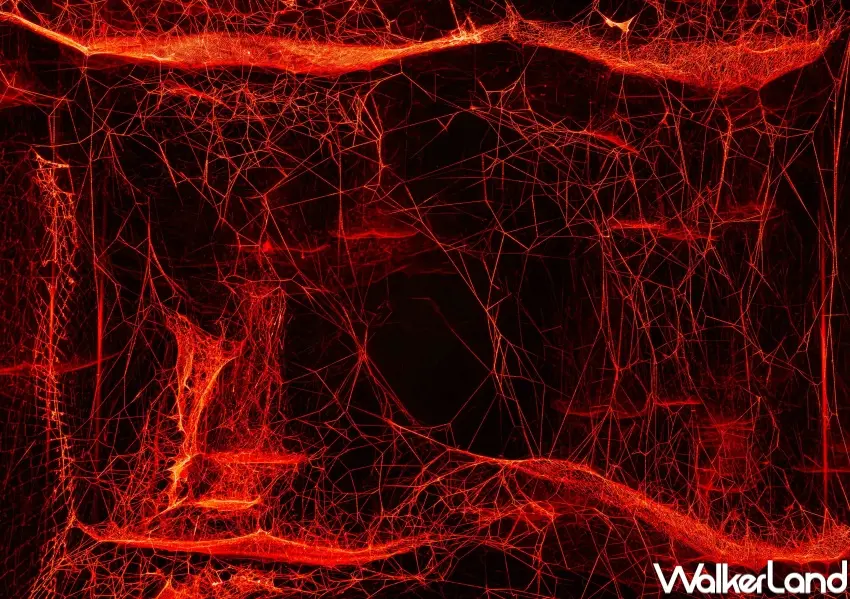 ▲新美館「共織宇宙」作品〈如何將宇宙陷入蛛網？〉利用光影效果將微觀蛛網對應到宏觀的宇宙暗物質網絡。