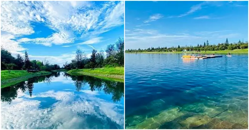 ▲「台東森林公園」以清澈的湖泊聞名,倒映藍天與林木景色,景色如歐洲黑森林般絕美。