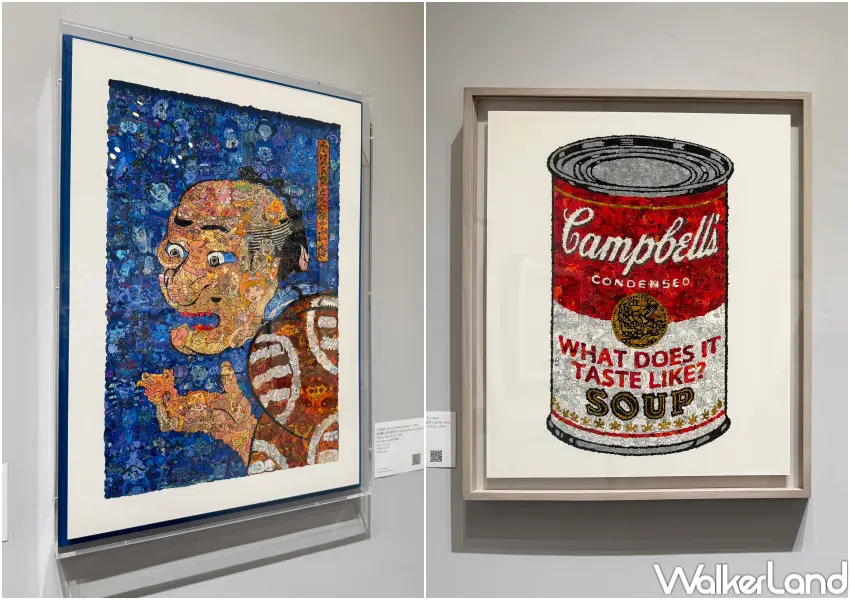 ▲華山展覽日本藝術家佐垣慶多畫作融合一個個小人物、圖像。(攝影:鄭亦庭)