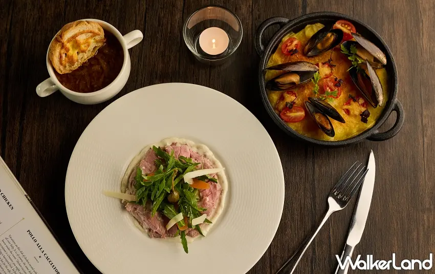 ▲The Chapter義式餐廳將經典義式開胃菜重新詮釋,選用小牛菲力低溫舒肥至完美熟度,保留粉嫩色澤與淡淡乳香 。圖/誠品行旅提供;窩客島整理