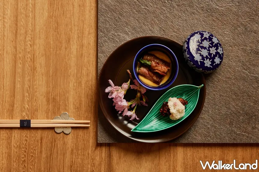 ▲「春季珍饌」料理中結合海陸風味，沙朗牛肉搭配蘆筍與沙巴雍醬，章魚慢燉佐山藥，呈現清爽細緻的春季口感。圖／The Ukai Taipei提供；窩客島整理