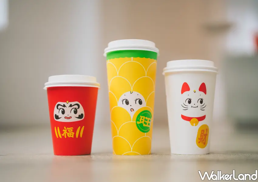 ▲CAFE!N季節限定紙杯，丘比達摩、金旺來、鳳梨招財貓，手拿咖啡拍照打卡首選。