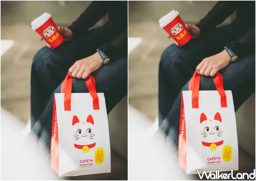 ▲CAFE!N「KEWPIE丘比」聯名招財貓保冷袋35元加購，生活實用質感配件。