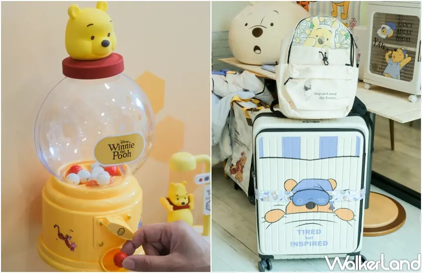 ▲行李箱與束帶搭配小熊維尼設計，結合3C小物與相機商品，7-ELEVEN滿足粉絲多元收藏需求。（攝影：張人尹）