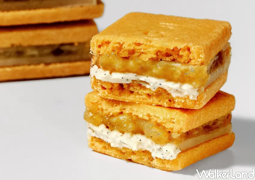 ▲承繼 CHENG JI香草鳳梨金磚結合鳳梨酸甜與鹹蛋黃酥皮,冷藏後品嚐更具層次。