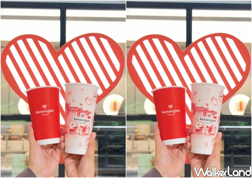 ▲不同設計的咖啡杯身與店內的紅白條紋愛心造景相呼應,還融入台灣中正紀念堂的插畫。(攝影:鄭雅之)