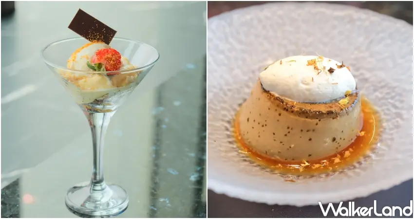 ▲旨醞提供茶飲與甜點搭配，包含鐵觀音茶布丁與雲朵果時聖代，滿足粉絲拍照需求。（攝影：張人尹）