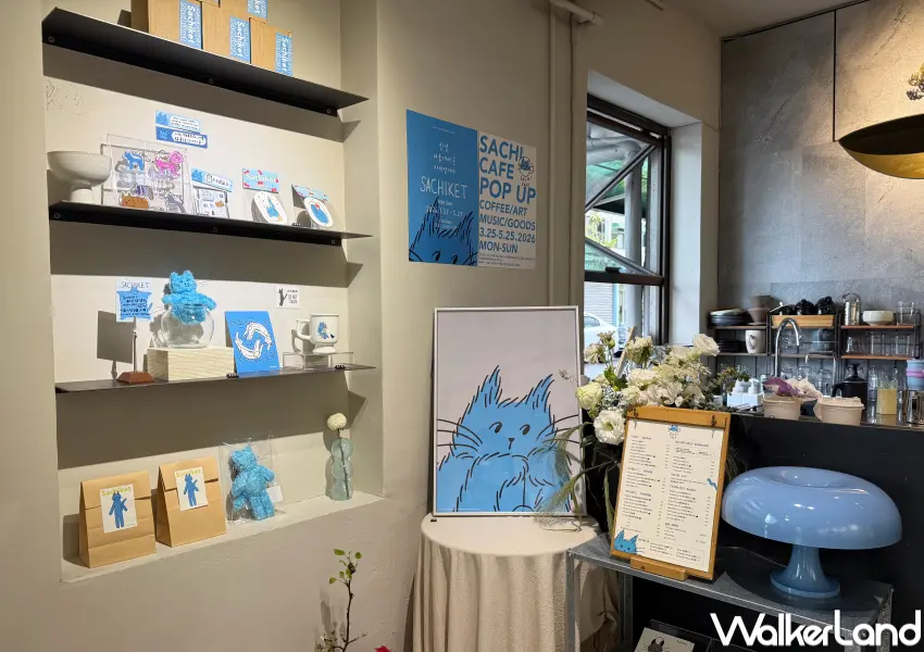 ▲韓國藍色貓貓Sachiket全球首展！推出Sachiket快閃咖啡、一系列藍色貓貓周邊。(攝影：鄭亦庭)