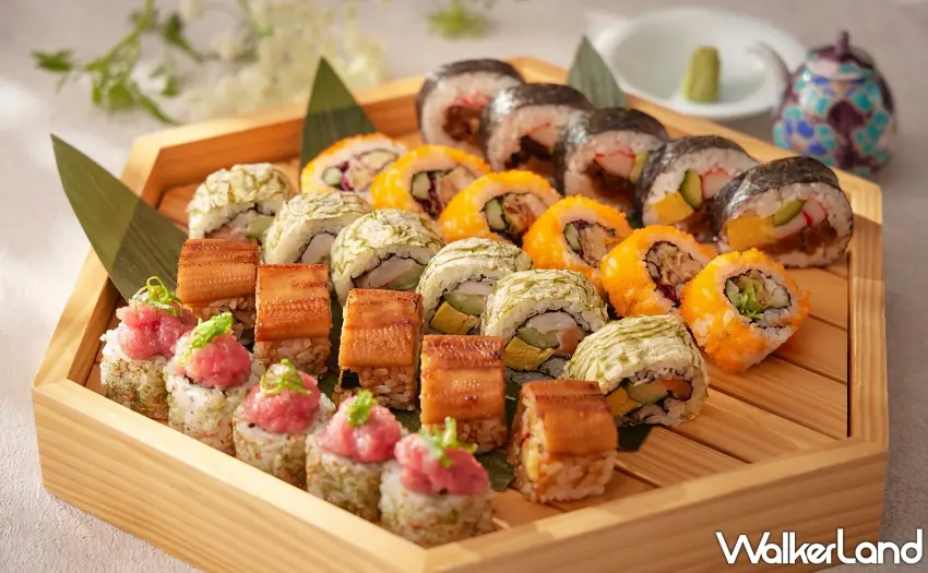 ▲「極上壽司卷盛合」集結蔥花鮪魚卷、星鰻酪梨卷、磯雪昆布海鮮卷與酥炸軟殼蟹卷等，展現壽司多重風貌。圖／台北喜來登大飯店提供；窩客島編輯整理