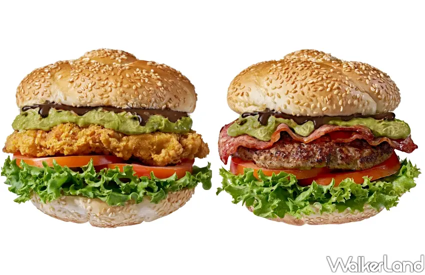 ▲拉亞杜拜開心果巧克力厚牛堡與XL炸雞堡，台灣首創鹹食創新口味。