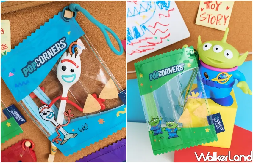 ▲POPCORNERS零食造型收納包與三眼怪公仔，創意包裝設計變身實用小物筆袋。