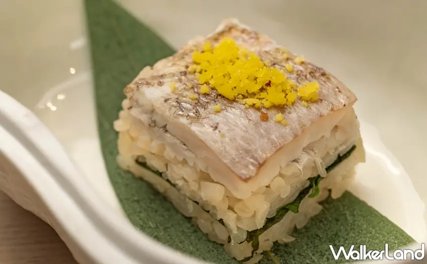▲西村料理長出身京都，在料理中延續了關西和食精神，此道「春日鯛箱壽司」便是最佳詮釋。圖／高雄日航酒店提供；窩客島整理