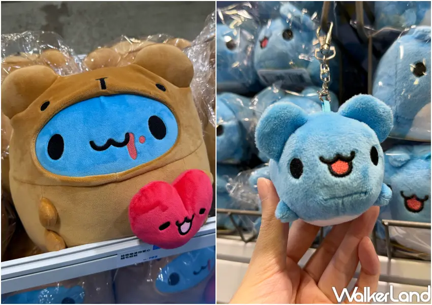 ▲2026插畫博覽會咖波新周邊！圓耳咖波、方耳咖波吊飾、萬用配件及棕熊咖波抱愛心娃娃等。(攝影：鄭亦庭)