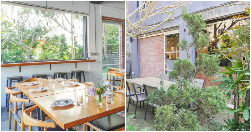 ▲「軟木塞義法小館」被滿滿綠意環繞，大面窗景營造出療癒又放鬆的愜意氛圍。