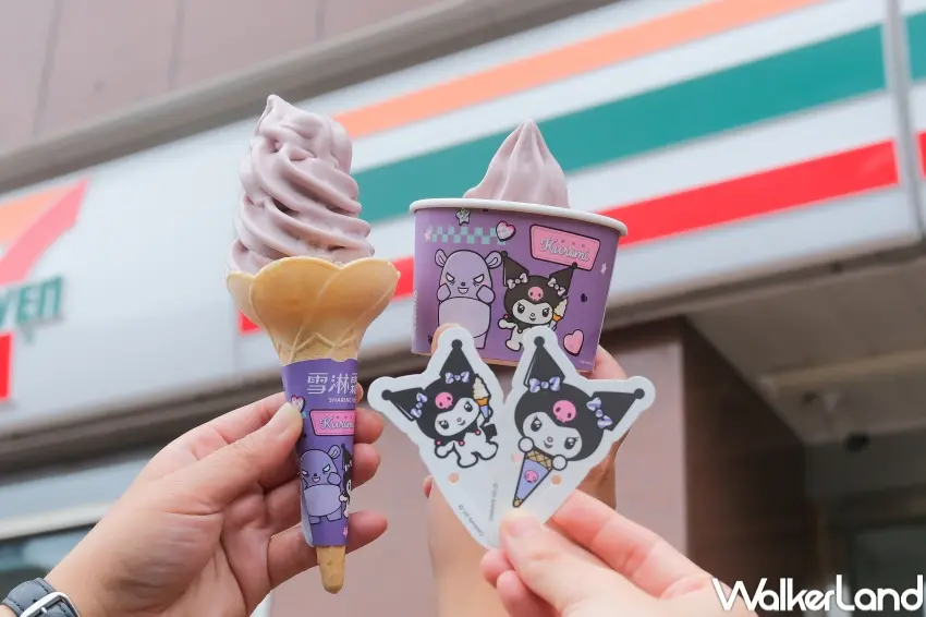 ▲7-ELEVEN雪淋霜藍莓起司與酷聖霜野莓馬卡龍同步推出，搭配KUROMI聯名包裝，帶出酸甜與鹹香層次口感（攝影：張人尹）